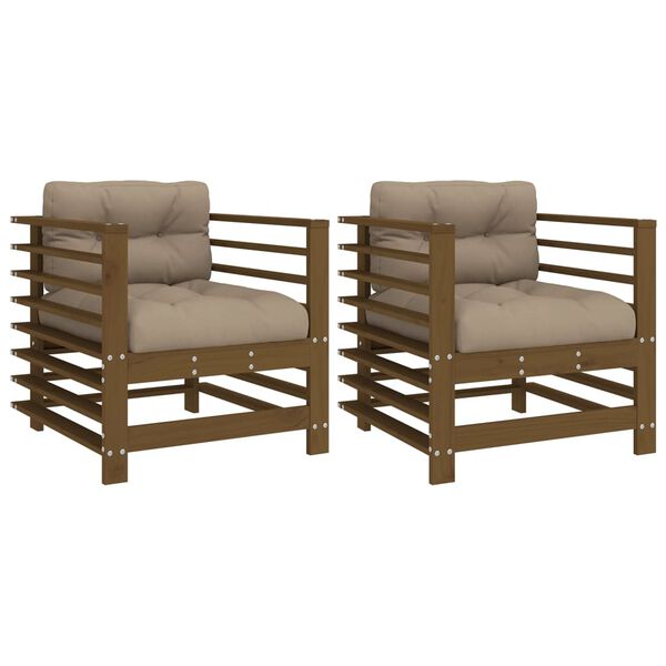 vidaXL Garden Chairs with Cushions 2 pcs Honey Brown Solid Wood Pine
