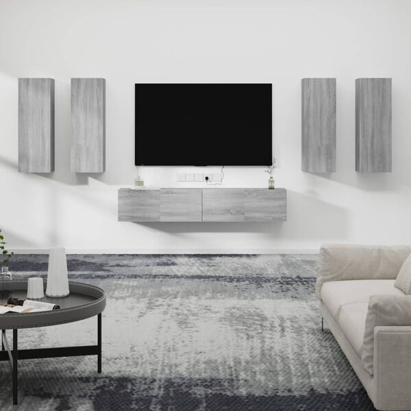 vidaXL 6 Piece TV Cabinet Set Grey Sonoma Engineered Wood