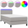 vidaXL Box Spring Bed with Mattress&LED Light Grey 90x200cm Fabric