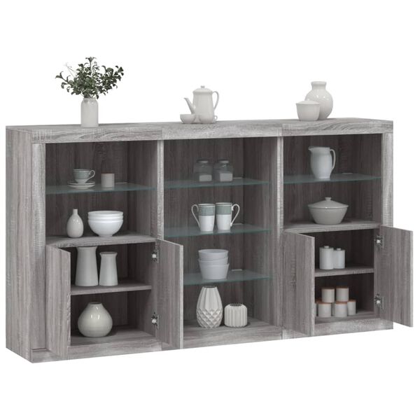 vidaXL Sideboard with LED Lights Grey Sonoma 181.5x37x100 cm