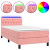 vidaXL Box Spring Bed with Mattress&LED Pink 90x190cm Velvet