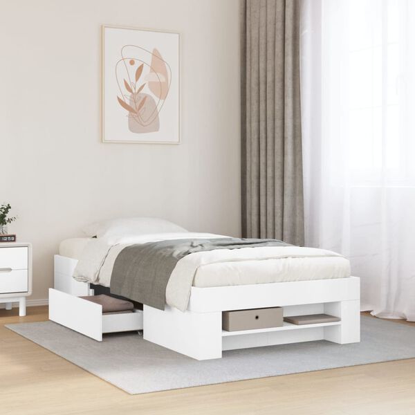 vidaXL Bed Frame without Mattress White 75x190 cm Small Single Engineered Wood