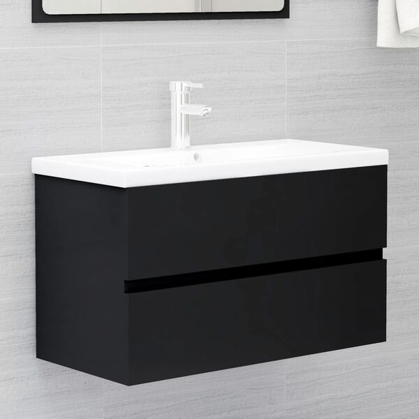 vidaXL Sink Cabinet with Built-in Basin Black Engineered Wood