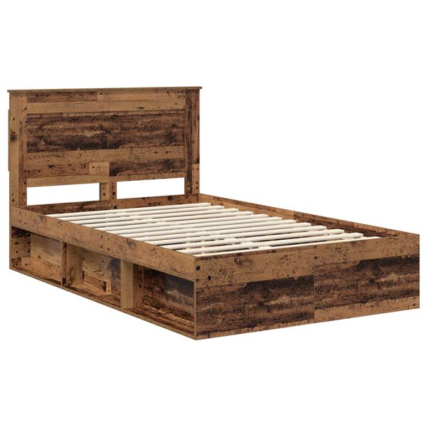 vidaXL Bed Frame with Headboard Old Wood 120 x 200 cm Solid Pine Wood