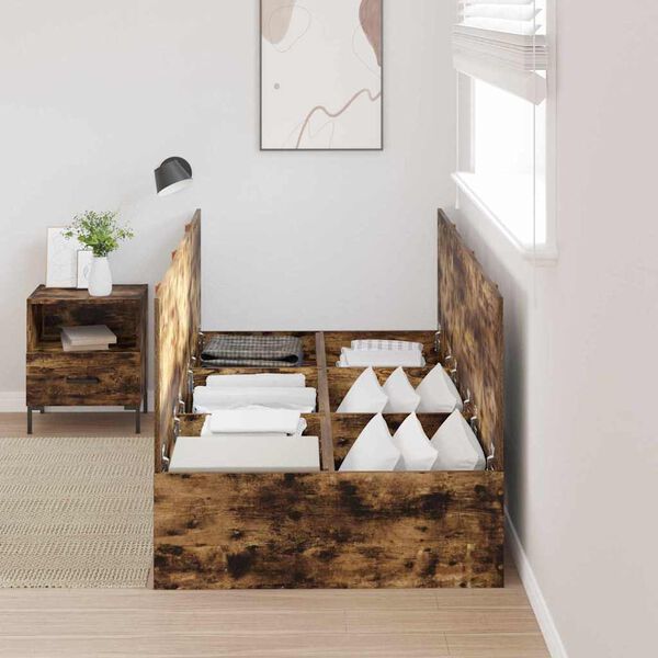 vidaXL Storage Bed Frame Smoked Oak 100 x 200 cm Engineered Wood