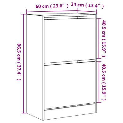 vidaXL Shoe Cabinet Concrete Grey 60x34x96.5 cm Engineered Wood