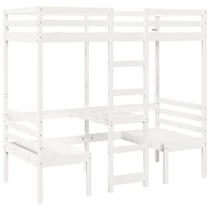 vidaXL Loft Bed Frame with Desk and Chairs White 90x190cm Solid Wood Pine