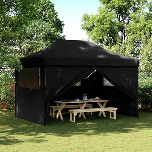 vidaXL Foldable Party Tent Pop-Up with 4 Sidewalls Black