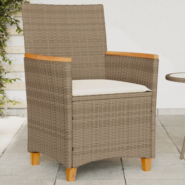vidaXL Garden Chairs with Cushions 2 pcs Beige Poly Rattan&Solid Wood