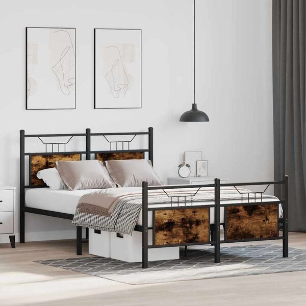 vidaXL Bed Frame without Mattress Smoked Oak 120x200 cm Engineered Wood