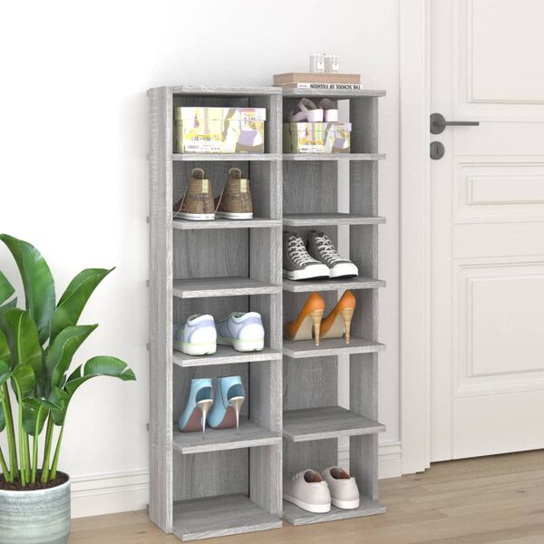 vidaXL Shoe Racks 2 pcs Grey Sonoma 27.5x27x102 cm Engineered Wood