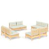 vidaXL 8 Piece Garden Lounge Set with Cream Cushions Pinewood