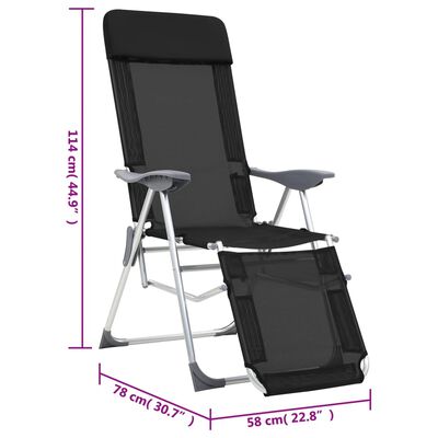 vidaXL Folding Camping Chairs with Footrests 2 pcs Black Textilene