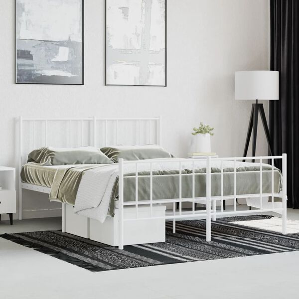vidaXL Metal Bed Frame without Mattress with Footboard White 160x200cm