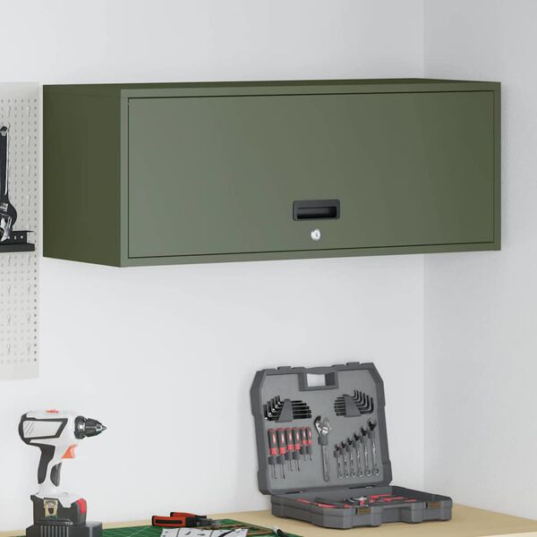 vidaXL Wall Cabinet for Garage with Gas-lift Door Olive green