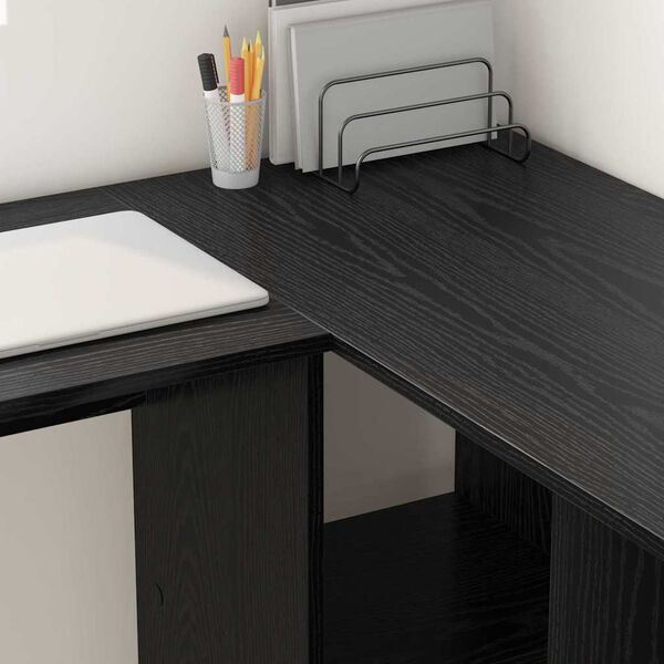 vidaXL Desk with Shelf Black Oak 142 x 102 x 73 cm Engineered Wood