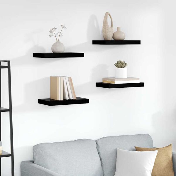 vidaXL Floating Wall Shelves 4 pcs High Gloss Black 40x23x3.8 cm MDF
