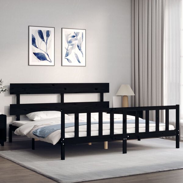 vidaXL Bed Frame without Mattress Black Super King Size Solid Wood Pine