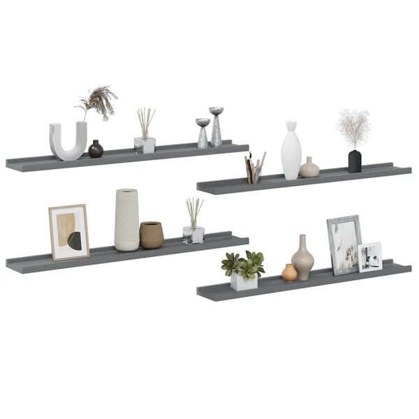 vidaXL Wall Shelves 4 pcs Grey 80x9x3 cm