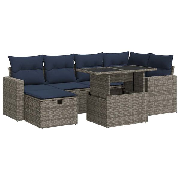 vidaXL 7 Piece Garden Sofa Set with Cushions Grey Poly Rattan Acacia