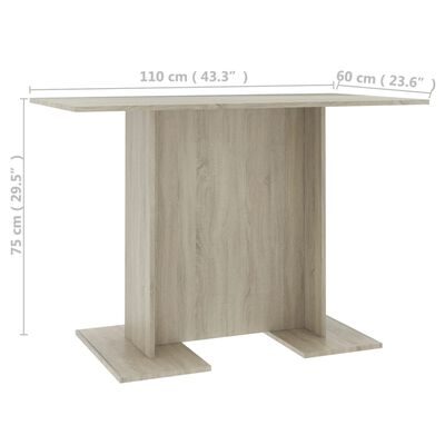 vidaXL Dining Table Sonoma Oak 110x60x75 cm Engineered Wood