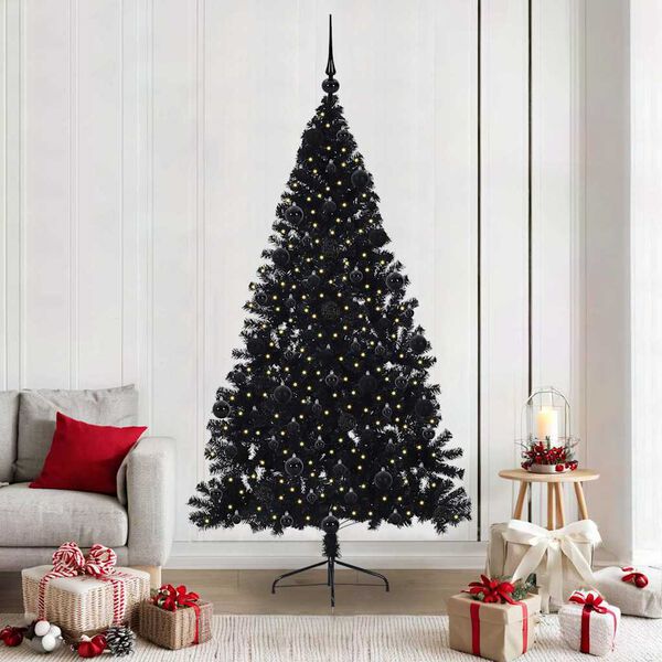 vidaXL Artificial Pre-lit Christmas Tree Black 210 cm PVC