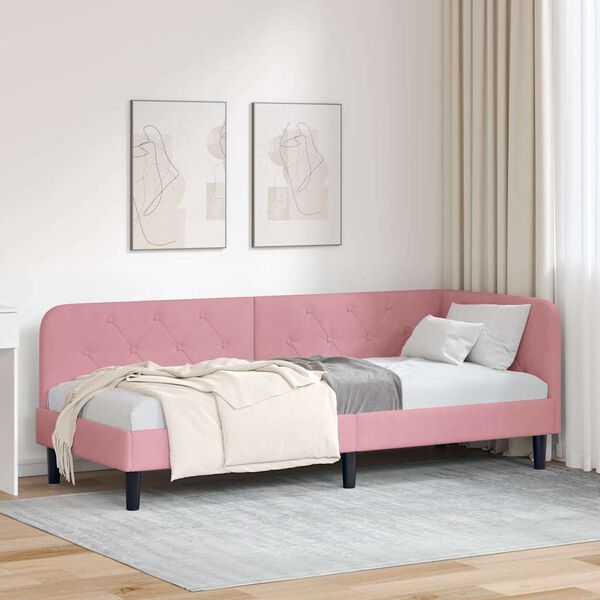 vidaXL Corner Bed Frame with Headboard Pink 80 x 200 cm Velvet
