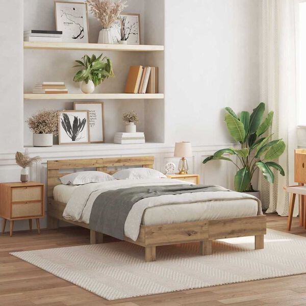 vidaXL Bed Frame with LED Artisan Oak 120 x 190 cm Engineered Wood