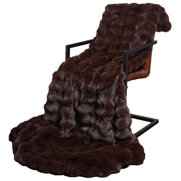 vidaXL Faux Rabbit Fur Blanket Camel 220 x 240 cm Polyester