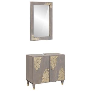 vidaXL Bathroom Cabinet Set 2 pcs Grey Solid Mango Wood