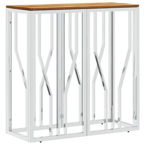 vidaXL Console Table Silver Stainless Steel and Solid Wood Acacia