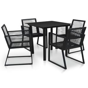 vidaXL Dining Set | Black | PVC rattan, powder-coated steel, glass