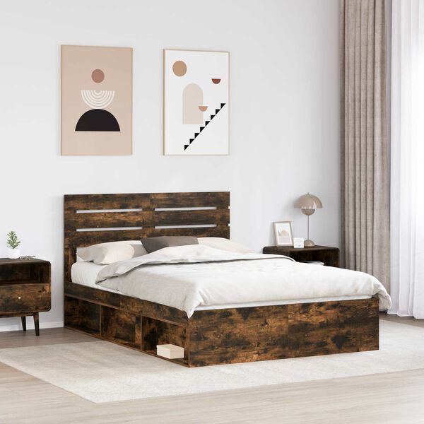 vidaXL Bed Frame Smoked Oak 140 x 190 cm Solid Pine Wood
