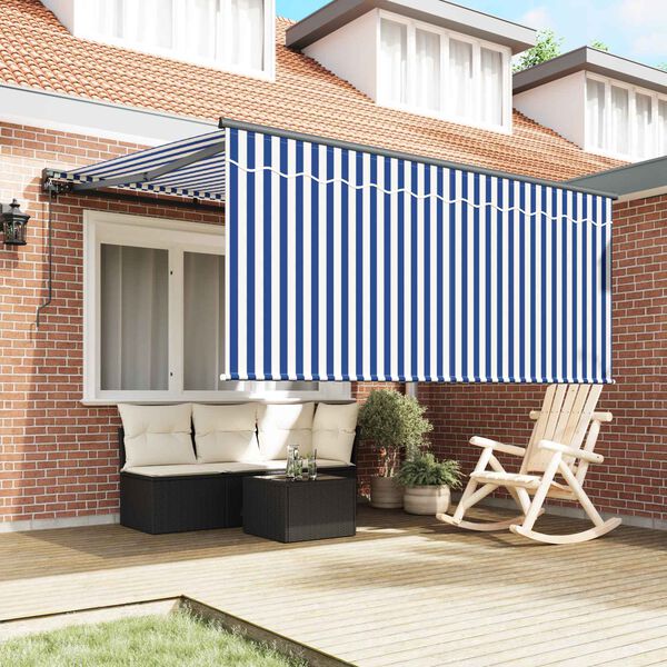 vidaXL Retractable Awning Manual Blue and White 350 x 250 cm