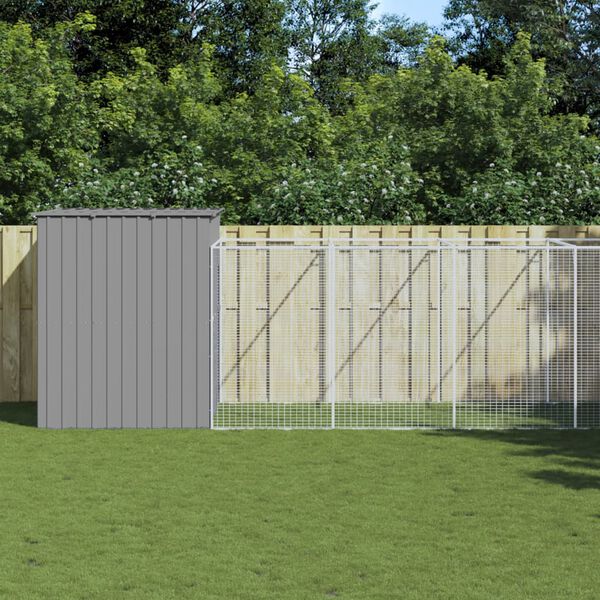 vidaXL Dog House with Run Light Grey 214x865x181 cm Galvanised Steel