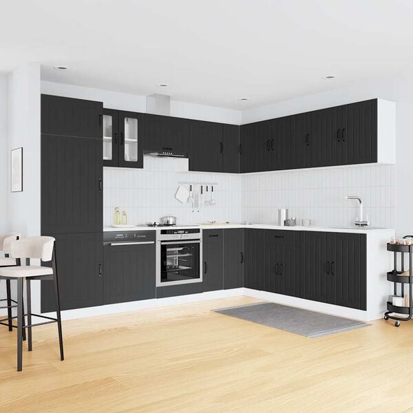 vidaXL 14 Piece Kitchen Cabinet Set Lucca Black Engineered Wood