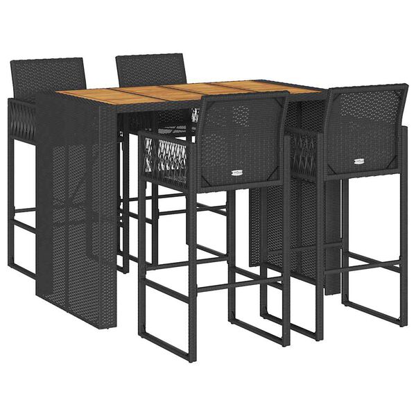 vidaXL 5 Piece Garden Bar Set without Cushions Black Poly Rattan Acacia