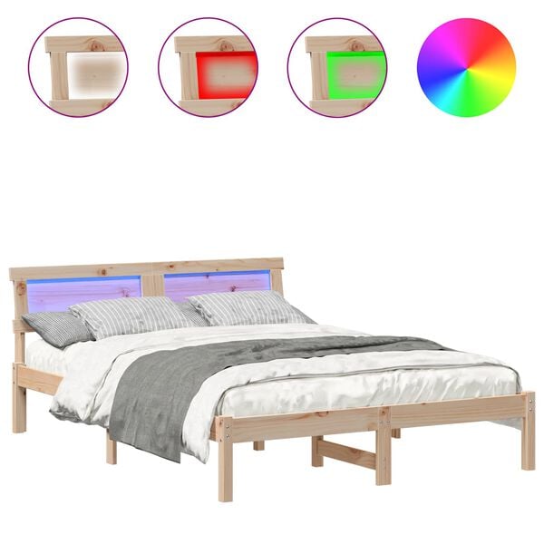 vidaXL Bed Frame with Headboard Brown 140 x 190 cm Solid Pine Wood