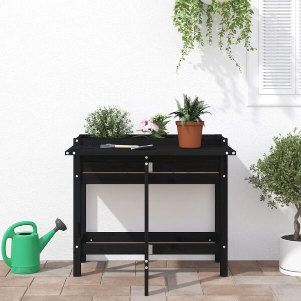 vidaXL Garden Planter with Folding Tabletop Black Solid Wood Pine