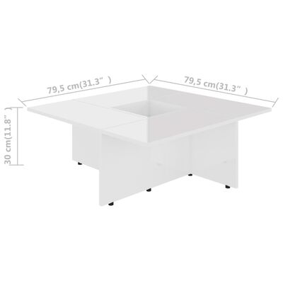 vidaXL Coffee Table High Gloss White 79.5x79.5x30 cm Chipboard
