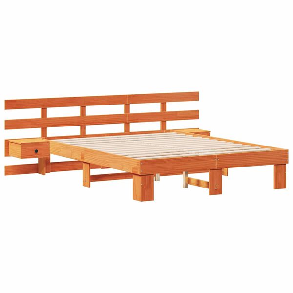 vidaXL Bed Frame with Headboard Brown 150 x 200 cm Solid Pine Wood