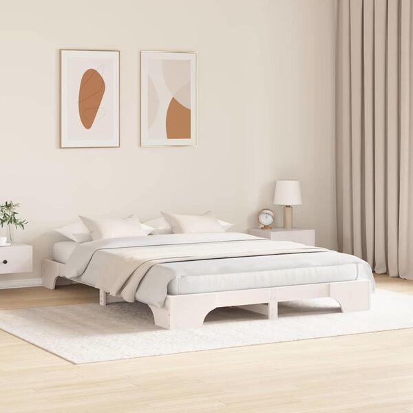 vidaXL Bed Frame White 150 x 200 cm Solid Pine Wood