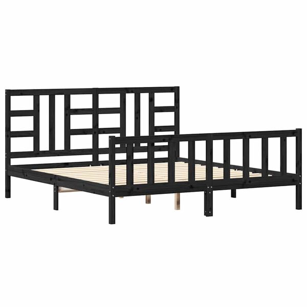 vidaXL Bed Frame without Mattress Black Solid Wood Pine