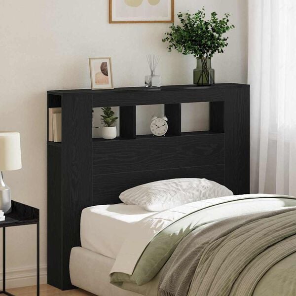 vidaXL LED Headboard Black Oak 120 x 18.5 x 103.5 cm Engineered Wood