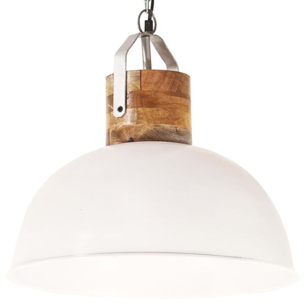vidaXL Industrial Hanging Lamp White Round 42 cm E27 Solid Mango Wood