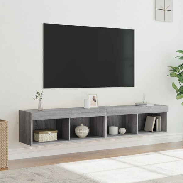 vidaXL TV Cabinets with LED Lights 2 pcs Grey Sonoma 80x30x30 cm