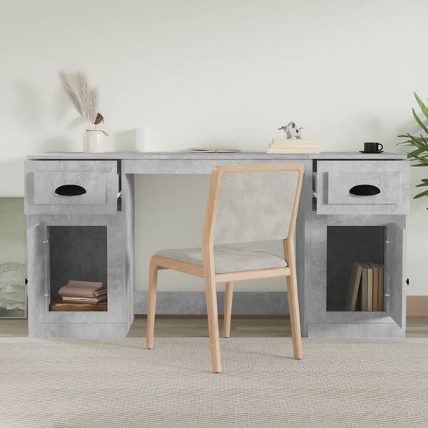 vidaXL Desk with Cabinet Concrete Grey Engineered Wood