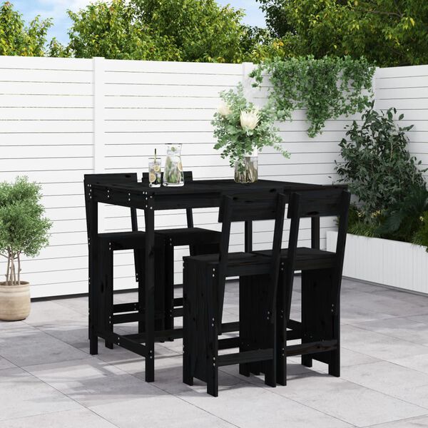 vidaXL 5 Piece Garden Bar Set Black Solid Wood Pine