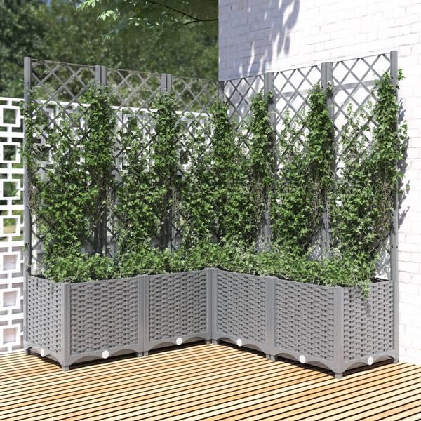 vidaXL Garden Planter with Trellis Light Grey 120x120x136 cm PP