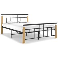 vidaXL Bed Frame Metal and Solid Oak Wood 140x200 cm